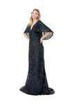 Load image into Gallery viewer, LAHM2751T Wholesale Sequin Sheath V-Neck Flutter Sleeve Mother of the Bride Gown with Train - NAVY - Mother of the Bride Dress LAH