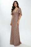 Load image into Gallery viewer, LAHM2751T Wholesale Sequin Sheath V-Neck Flutter Sleeve Mother of the Bride Gown with Train - GOLD - Mother of the Bride Dress LAH