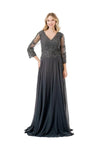 Load image into Gallery viewer, LAHM2758Q Wholesale Long Sleeve Lace A-Line V-Neck Beaded Bodice Mother of the Bride Gown