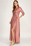 Load image into Gallery viewer, LAF3132 Wholesale 3/4 Sleeve Mother of the Bride Dress Empire Waist Satin Maxi Gown with Pockets