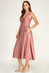Load image into Gallery viewer, LAF3131 Wholesale Satin Surplice V-Neck A-Line Dress Sleeveless Fit-and-Flare Semi-Formal Dress