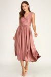 Load image into Gallery viewer, LAF3131 Wholesale Satin Surplice V-Neck A-Line Dress Sleeveless Fit-and-Flare Semi-Formal Dress