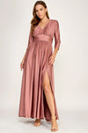 Load image into Gallery viewer, LAF3132 Wholesale 3/4 Sleeve Mother of the Bride Dress Empire Waist Satin Maxi Gown with Pockets