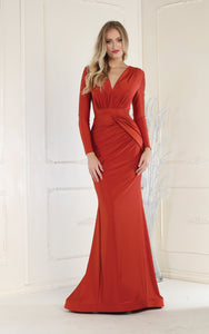 LA Merchandise LA1530 V Neck Long Sleeve Formal Evening Dress