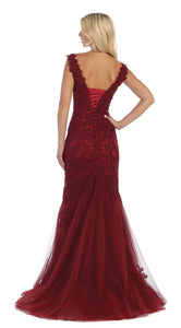 Sleeveless lace applique full length mesh dress- LA1598