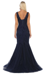 Sleeveless lace applique full length mesh dress- LA1598