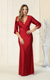 Load image into Gallery viewer, LA1831 Wholesale Satin V-Neck Wrap Gown with 3/4 Sleeves Mother of the Bride Evening Dress - BURGUNDY - Mother of the Bride Dress LA Merchandise