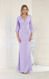 Load image into Gallery viewer, LA1831 Wholesale Satin V-Neck Wrap Gown with 3/4 Sleeves Mother of the Bride Evening Dress - LILAC - Mother of the Bride Dress LA Merchandise