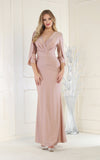 Load image into Gallery viewer, LA1831 Wholesale Satin V-Neck Wrap Gown with 3/4 Sleeves Mother of the Bride Evening Dress - MAUVE - Mother of the Bride Dress LA Merchandise