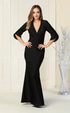 Load image into Gallery viewer, LA1831 Wholesale Satin V-Neck Wrap Gown with 3/4 Sleeves Mother of the Bride Evening Dress - BLACK - Mother of the Bride Dress LA Merchandise