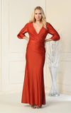 Load image into Gallery viewer, LA1831 Wholesale Satin V-Neck Wrap Gown with 3/4 Sleeves Mother of the Bride Evening Dress - RUST - Mother of the Bride Dress LA Merchandise
