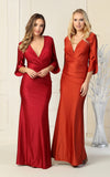 Load image into Gallery viewer, LA1831 Wholesale Satin V-Neck Wrap Gown with 3/4 Sleeves Mother of the Bride Evening Dress - - Mother of the Bride Dress LA Merchandise