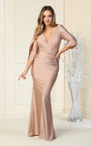 Load image into Gallery viewer, LA1831 Wholesale Satin V-Neck Wrap Gown with 3/4 Sleeves Mother of the Bride Evening Dress - MOCHA - Mother of the Bride Dress LA Merchandise