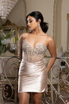 Load image into Gallery viewer, Wholesale Satin Mini Dress with Sheer Corset &amp; Sequin Detail Lace-Up Back By LA2169