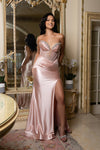 Load image into Gallery viewer, Wholesale Satin Strapless Corset Formal Dress with High Slit By LA2170