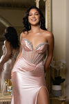 Load image into Gallery viewer, Wholesale Satin Strapless Corset Formal Dress with High Slit By LA2170