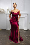 Load image into Gallery viewer, Wholesale Satin Evening Gown with Beaded Lace Overlay &amp; Slit Plus-Size Mother Of The Bride Dress By LA2173B