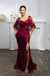 Load image into Gallery viewer, Wholesale Satin Evening Gown with Beaded Lace Overlay &amp; Slit Plus-Size Mother Of The Bride Dress By LA2173B