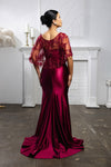 Load image into Gallery viewer, Wholesale Satin Evening Gown with Beaded Lace Overlay &amp; Slit Plus-Size Mother Of The Bride Dress By LA2173B