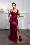 Load image into Gallery viewer, Wholesale Satin Evening Gown with Beaded Lace Overlay &amp; Slit Plus-Size Mother Of The Bride Dress By LA2173B
