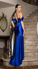 Load image into Gallery viewer, Wholesale Off-Shoulder Satin Evening Gown with Slit &amp; Corset Back Formal Prom Dress By LA2182