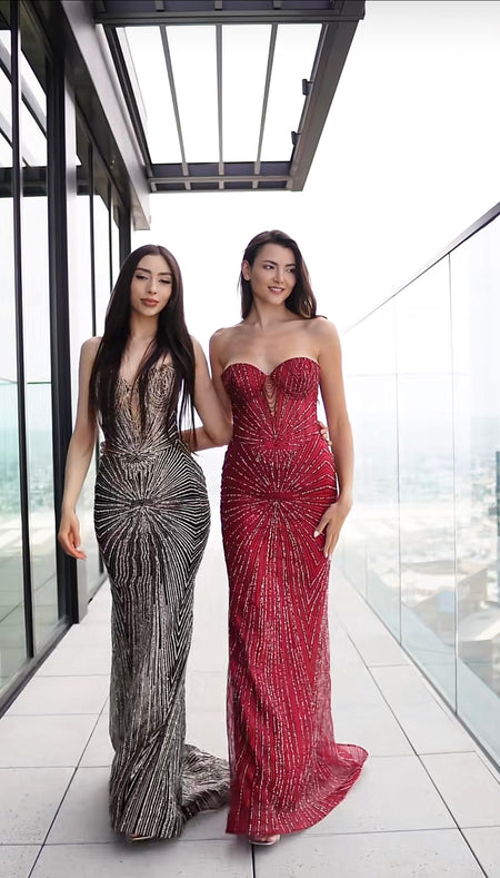 Wholesale Strapless Sequin Corset Evening Gown Formal Prom Dress By LA2195