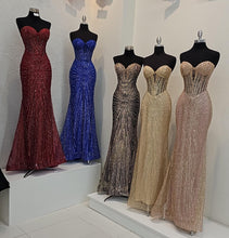 Load image into Gallery viewer, Wholesale Strapless Sequin Corset Evening Gown Formal Prom Dress By LA2195