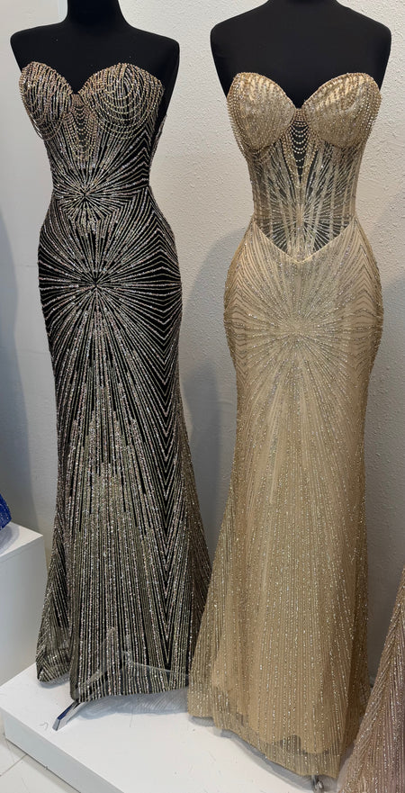 Wholesale Strapless Sequin Corset Evening Gown Formal Prom Dress By LA2195