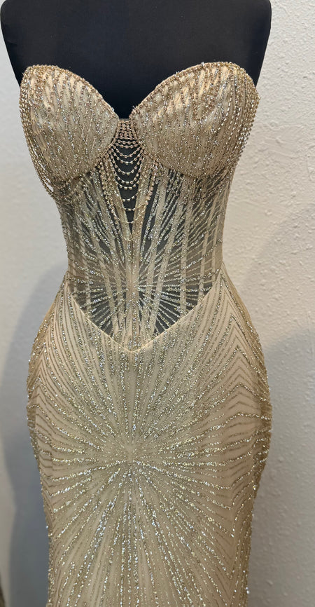 Wholesale Strapless Sequin Corset Evening Gown Formal Prom Dress By LA2195