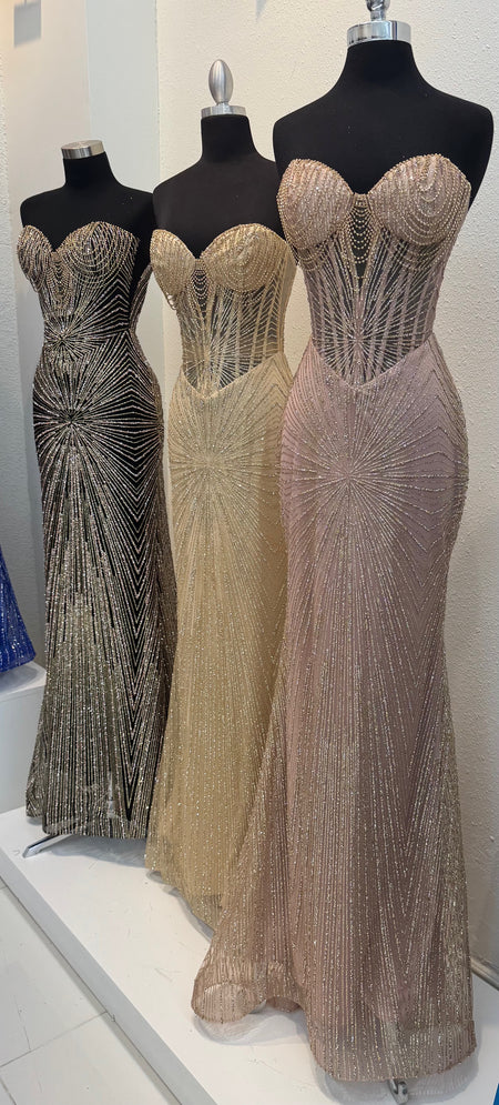 Wholesale Strapless Sequin Corset Evening Gown Formal Prom Dress By LA2195