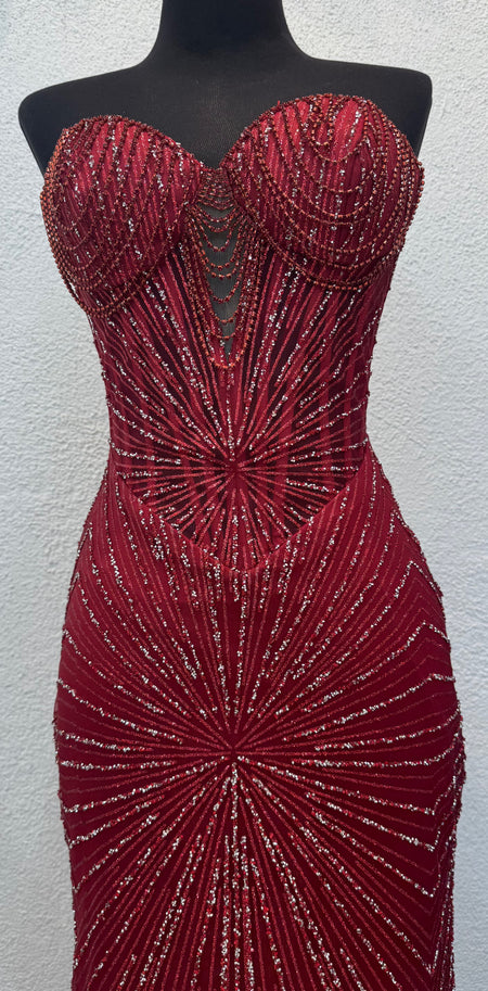 Wholesale Strapless Sequin Corset Evening Gown Formal Prom Dress By LA2195