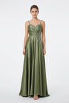 Load image into Gallery viewer, Wholesale Sweetheart Ruched Satin A-Line Prom Evening Gown with Floral Lace Appliqué by LA2254 - OLIVE - Long Prom Dress LA Merchandise