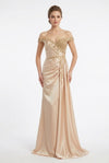 Load image into Gallery viewer, LA2258 Wholesale Off-Shoulder Beaded Lace Mermaid Evening Gown with Corset Back Ruched Satin Dress - CHAMPAGNE - Long Prom Dress LA MERCHANDISE