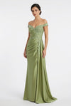 Load image into Gallery viewer, LA2258 Wholesale Off-Shoulder Beaded Lace Mermaid Evening Gown with Corset Back Ruched Satin Dress - OLIVE - Long Prom Dress LA MERCHANDISE