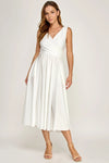Load image into Gallery viewer, LAF3131 Wholesale Satin Surplice V-Neck A-Line Dress Sleeveless Fit-and-Flare Semi-Formal Dress