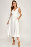 Load image into Gallery viewer, LAF3131 Wholesale Satin Surplice V-Neck A-Line Dress Sleeveless Fit-and-Flare Semi-Formal Dress