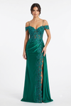 Load image into Gallery viewer, Cold-Shoulder Lace Formal Gown with Floral Appliqué and Draped Satin Evening Gown by PL-1005 - EMERALD GREEN - Prom Dress La Merchandise