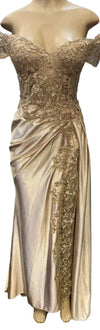 Load image into Gallery viewer, Cold-Shoulder Lace Formal Gown with Floral Appliqué and Draped Satin Evening Gown by PL-1005 - - Prom Dress La Merchandise