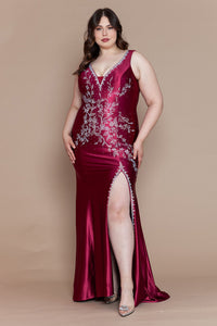 Plus Size Prom Formal Gown - LAYW1132 - WINE - LA Merchandise