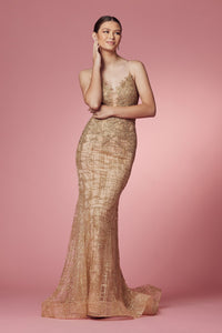LA Merchandise LAXR282-1 Exposed Lace up Back Mermaid Evening Dress - GOLD - Dress LA Merchandise