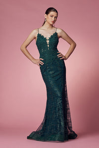 LA Merchandise LAXR282-1 Exposed Lace up Back Mermaid Evening Dress - GREEN - Dress LA Merchandise