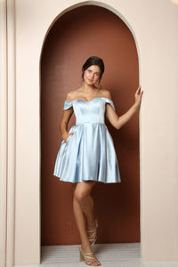 LA Merchandise LAXR773 Side Pockets Fit And Flare Graduation Dress - BLUE - LA Merchandise