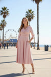 Load image into Gallery viewer, LAF3127 Wholesale Mother of the Bride Ruched V-Neck Midi Dress with 3/4 Sleeves and Pockets - - Mother of the Bride Dress LAF