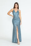 Load image into Gallery viewer, Wholesale Evening Long Dress V-Neck Pleated Formal Gown By LAF5302 - ROYAL SILVER - Dress LAF