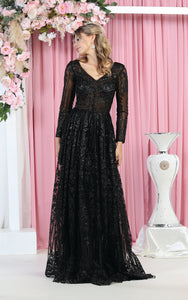 La Merchandise LA7920 Shiny Long Sleeve Plus Size MOB Formal Gown - Black - LA Merchandise