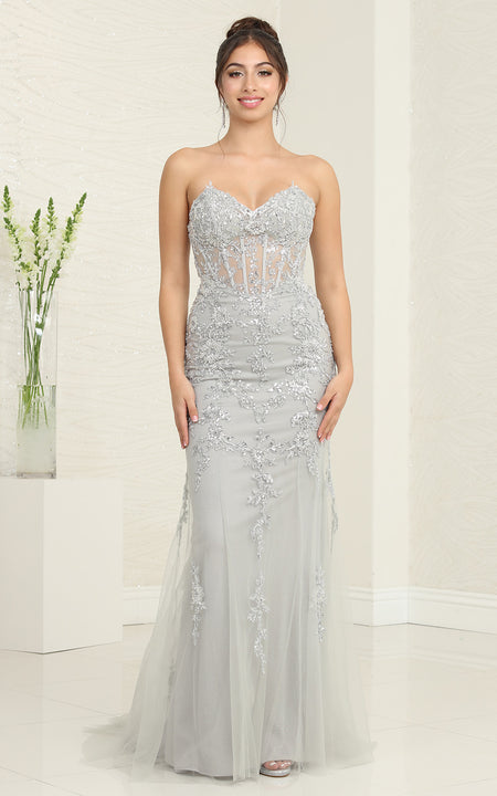LA Merchandise LA8013 Strapless Embellished Corset Formal Prom Gown