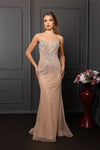 Load image into Gallery viewer, LA8258 Wholesale Beaded Strapless Sweetheart Corset Evening Gown Sheer Flared Hem Sweep Train - CHAMPAGNE - Long Prom Dress LA Merchandise