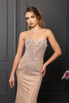 Load image into Gallery viewer, LA8258 Wholesale Beaded Strapless Sweetheart Corset Evening Gown Sheer Flared Hem Sweep Train - - Long Prom Dress LA Merchandise