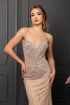 Load image into Gallery viewer, LA8258 Wholesale Beaded Strapless Sweetheart Corset Evening Gown Sheer Flared Hem Sweep Train - - Long Prom Dress LA Merchandise