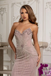 Load image into Gallery viewer, LA8258 Wholesale Beaded Strapless Sweetheart Corset Evening Gown Sheer Flared Hem Sweep Train - - Long Prom Dress LA Merchandise